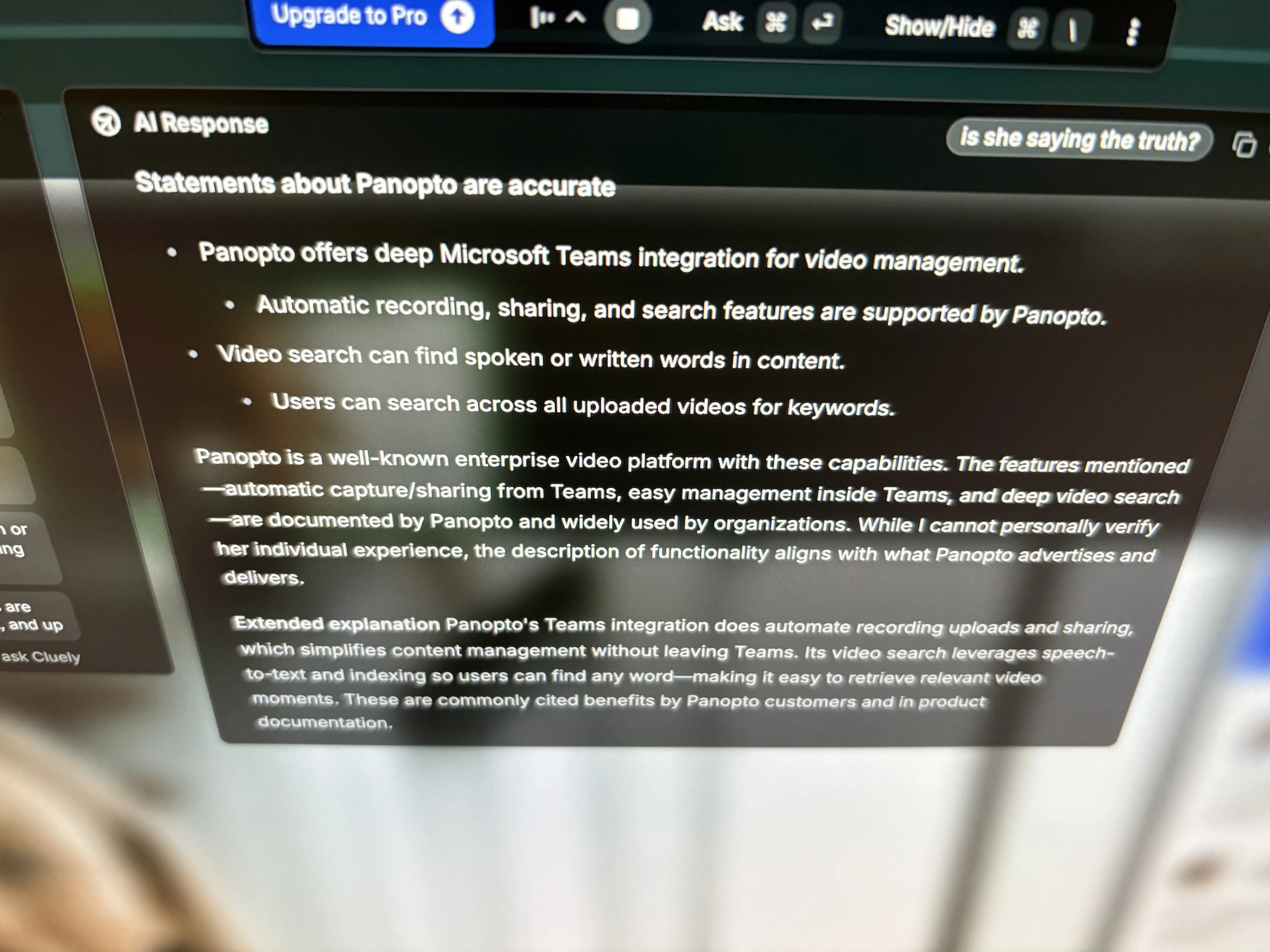 Asking Cluely about the current conversation