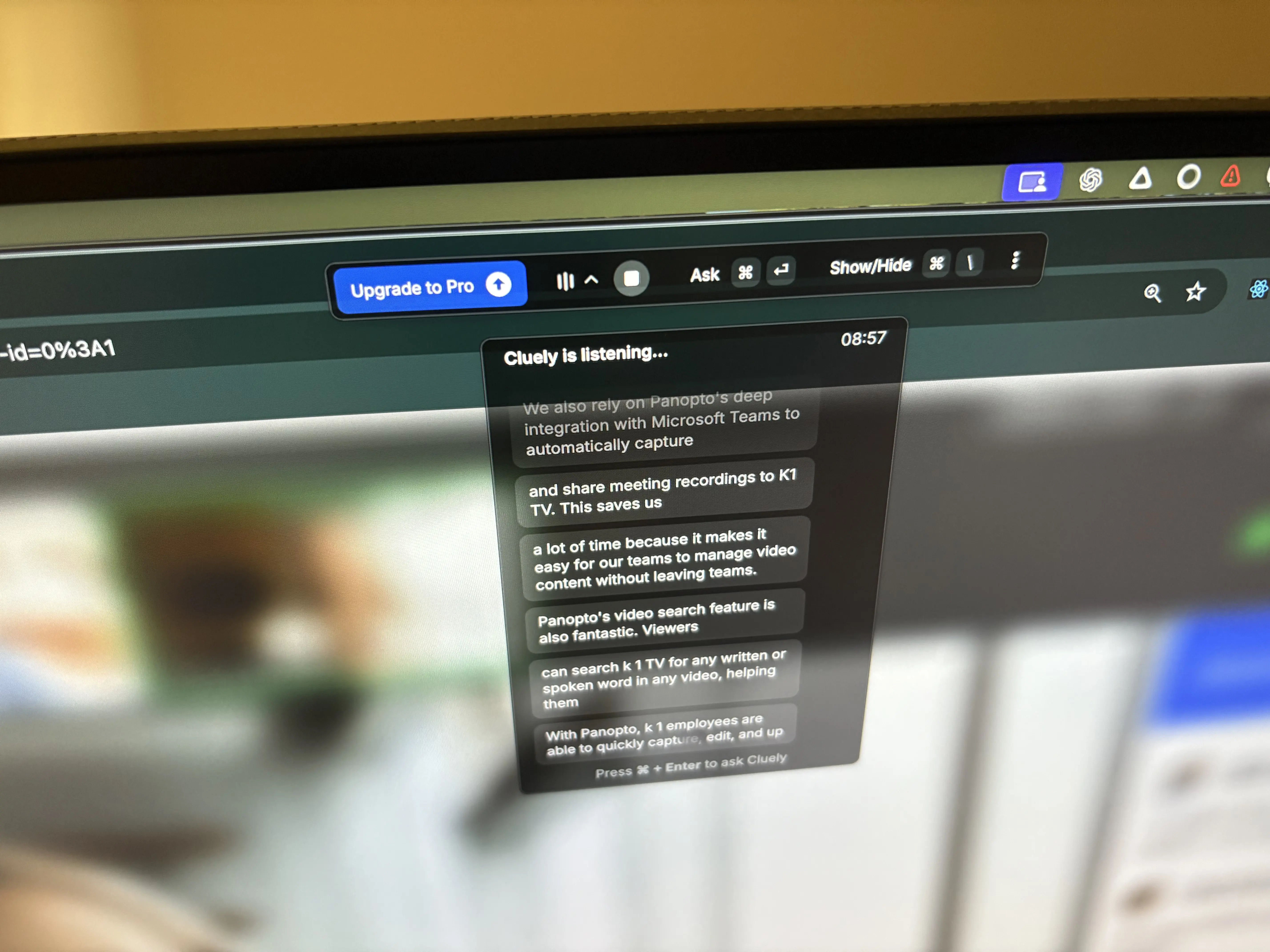 Took this photo with my phone because Cluely is undetectable by screen recording stuff